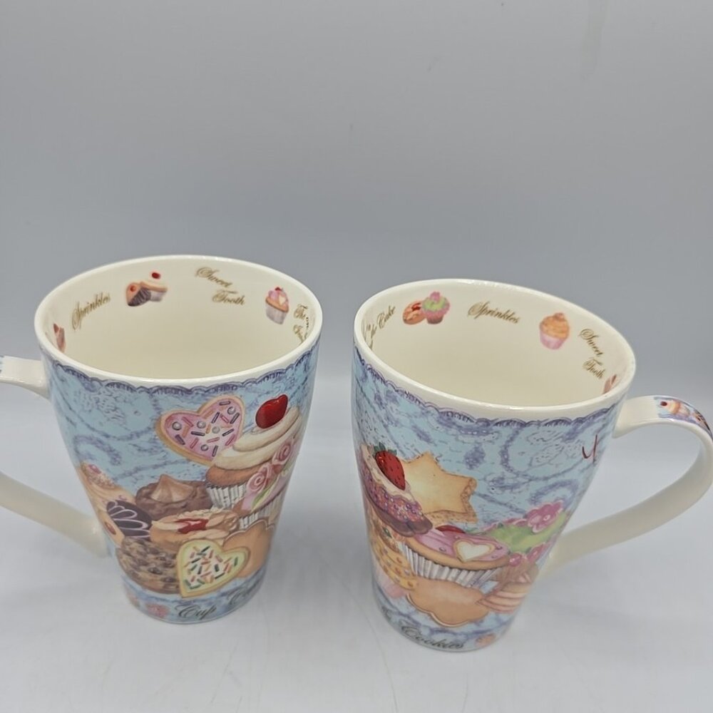 Cardew Designs Bone China Coffee Mugs Cups Cupcakes & Cookies TGUY 12 Oz SetOf2 - Picture 5 of 8